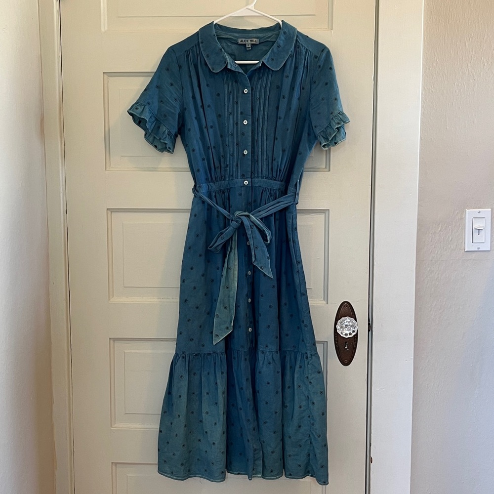 Alex Mill Indigo Embroidered Floral button-up midi dress